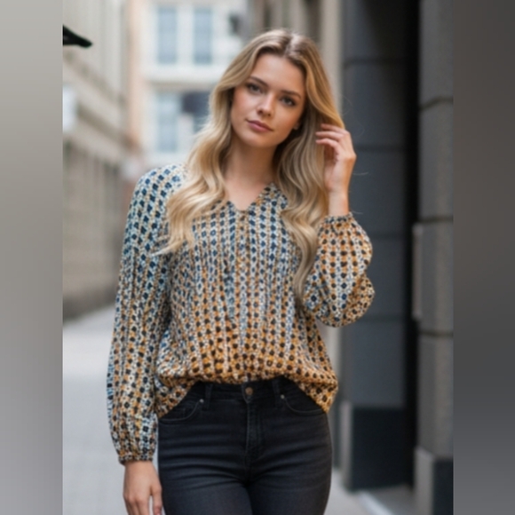 Robert Graham Tops - Robert Graham SZ S Fabulous Colorful 100% Silk V-Neck Jeweled Chic Blouse